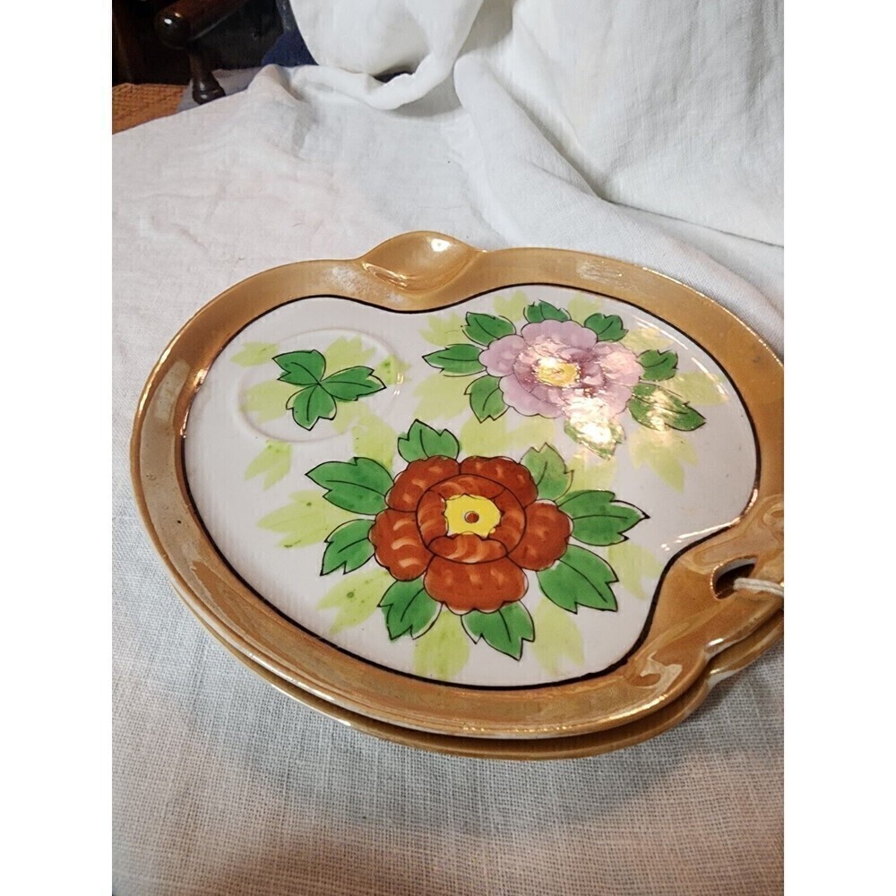 Vintage Hand Painted Japan Lusterware  Snack Plate Only Set Of 2